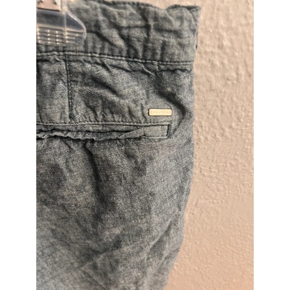 Bullhead Shorts Mens 32 Skinny Blue  Drawstring Flat Front Linen Blend